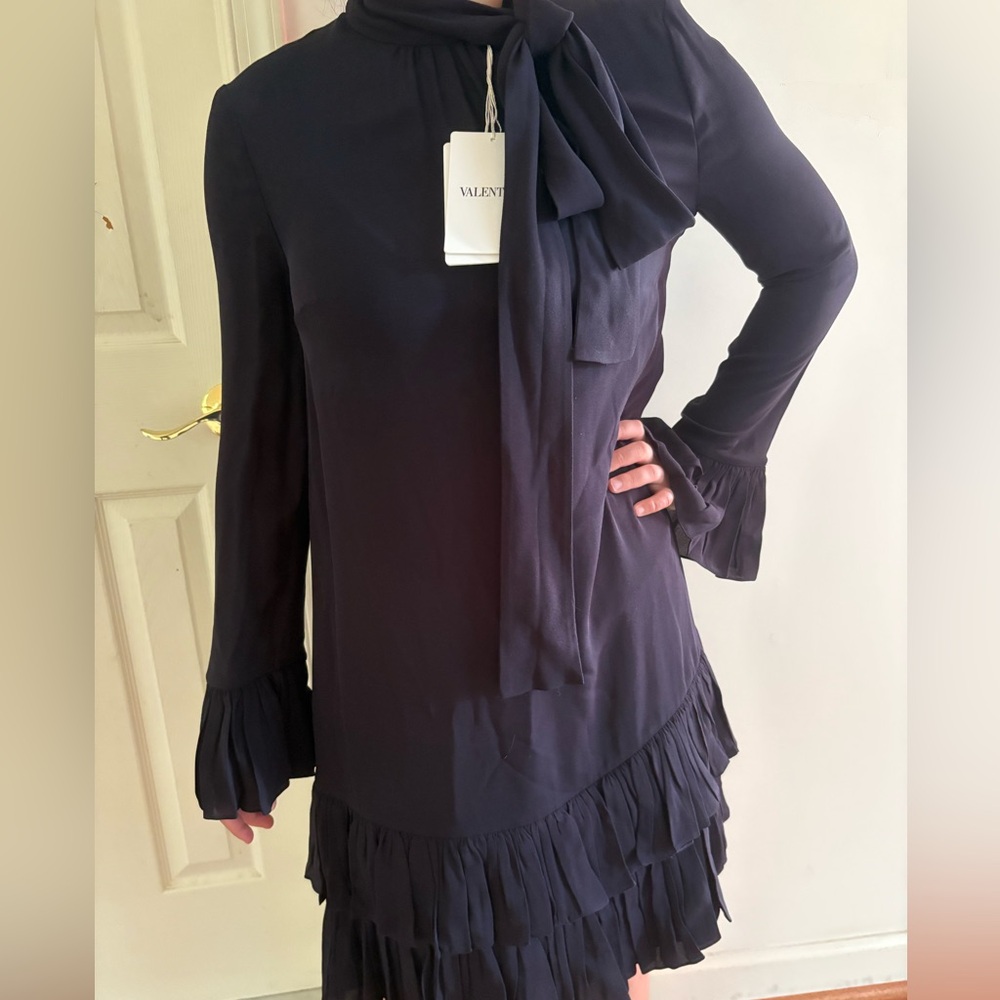 NWT Valentino Black Long Sleeve Silk Dress